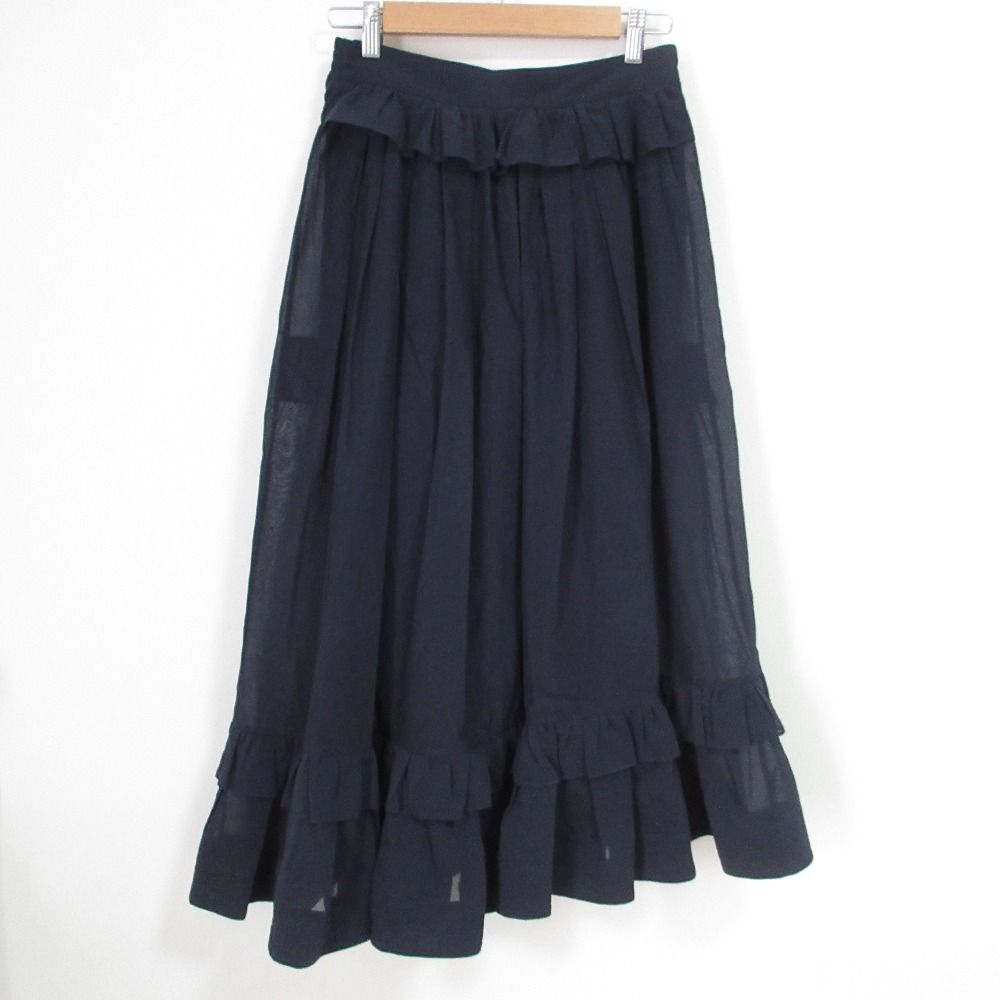 23 SS TEIJA テイヤ コットンシルク フ ギャザースカート サイズ6 ネイビー レディース 古着