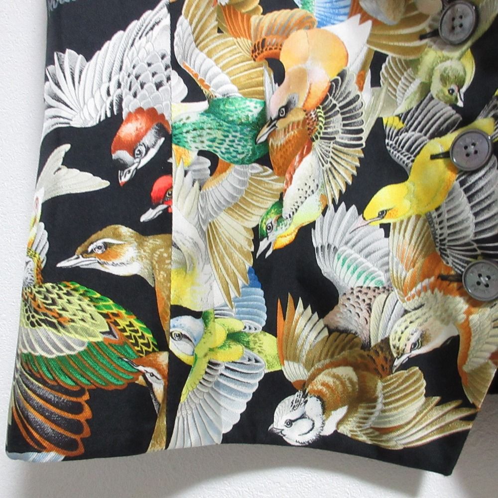美品 HERMES エルメス ヴィンテージ 鳥プリント シルク ジレベスト 40