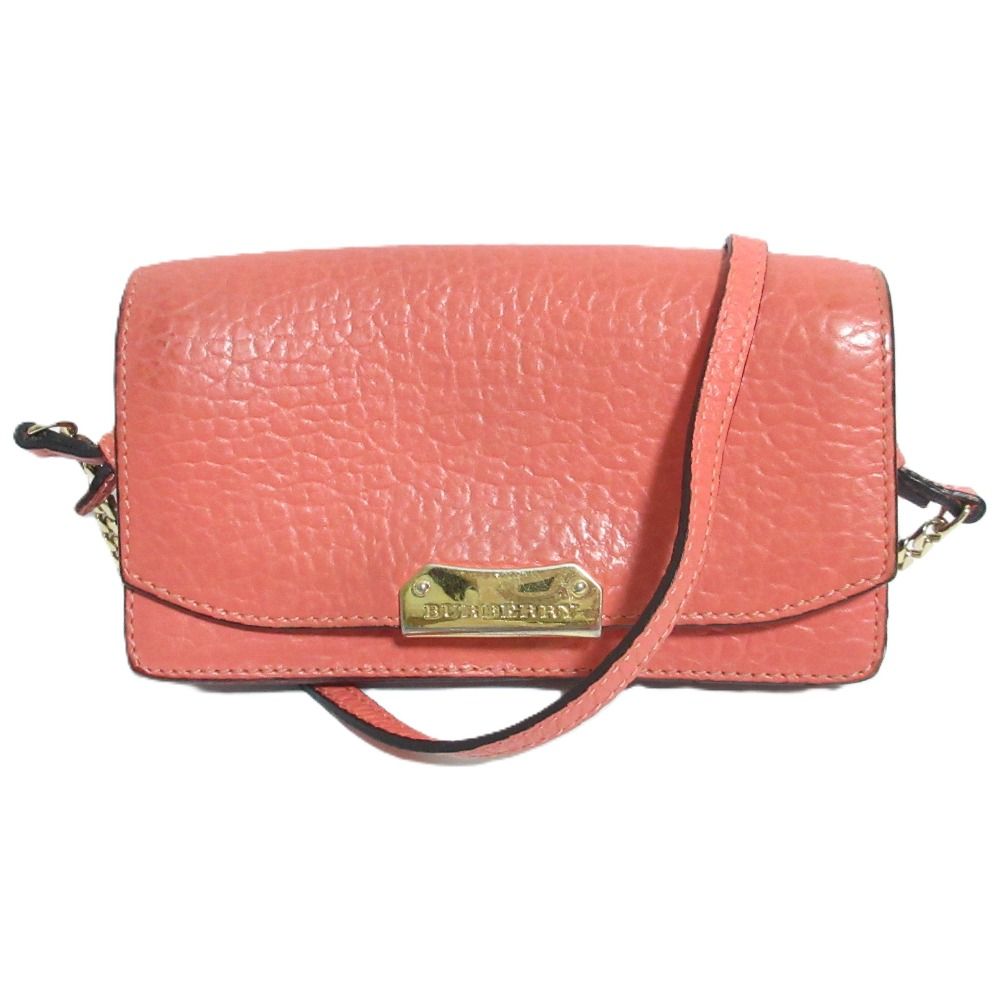 BURBERRY バーバリー レザー チェーンショルダーウォレット 長財布 コーラルピンク レディース 古着