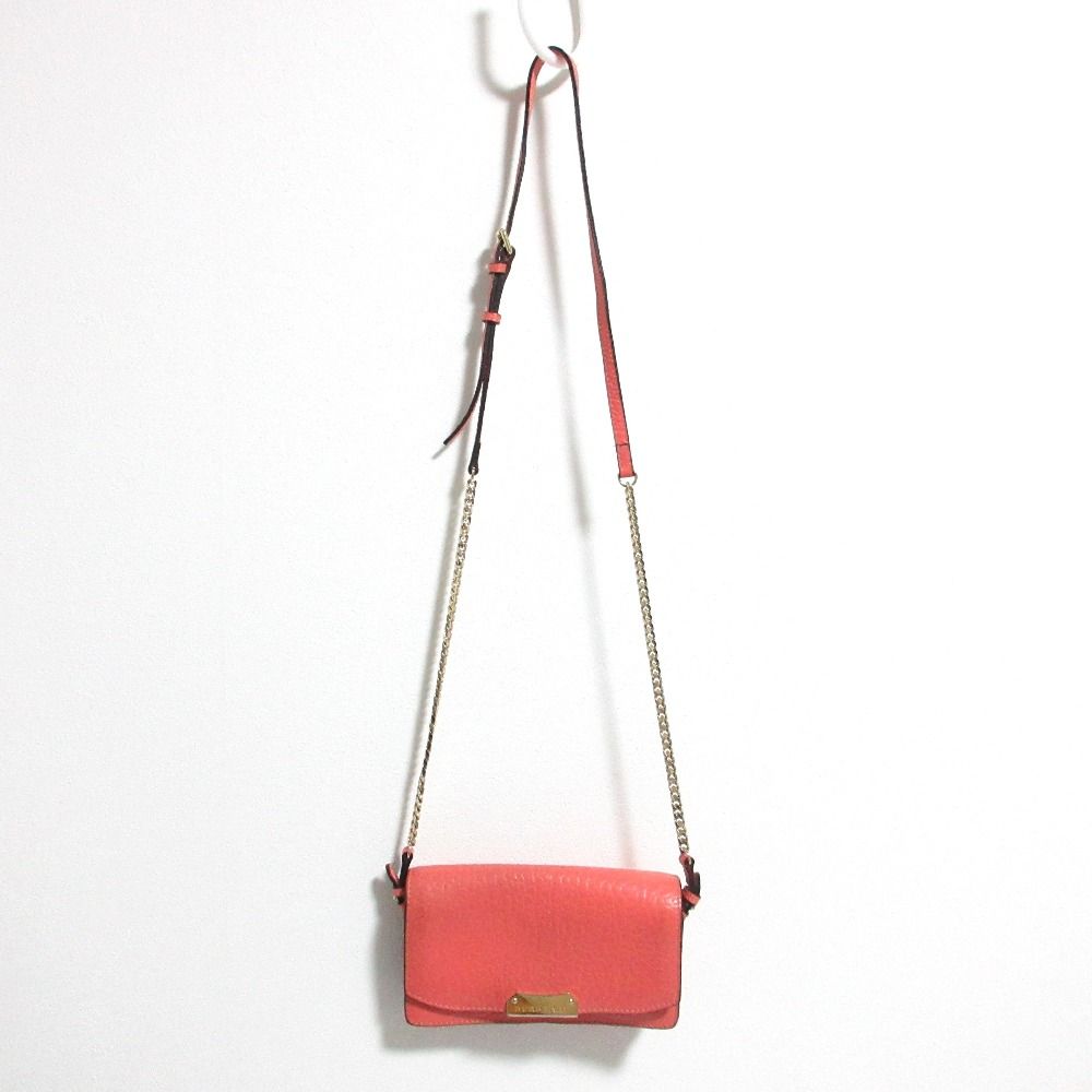  BURBERRY バーバリー レザー チェーンショルダーウォレット 長財布 コーラルピンク レディース 古着 長財布 小物