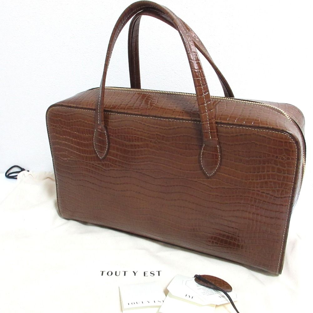 TOUT Y EST トゥティエ レザー 型押し ボストンバッグ ハンドバッグ ブラウン メンズ レディース 古着
