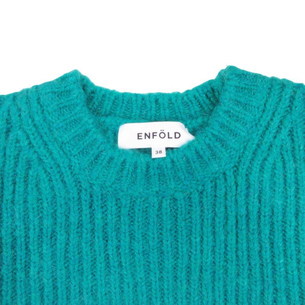 美品 ENFOLD エンフォルド ミックスウール 畔編み ニット プルオーバー セーター 長袖 クルーネック 38 グリーン系 レディース 古着 中古 USED 美品 ENFOLD エンフォルド ミックスウール 畔編み ニット プルオーバー