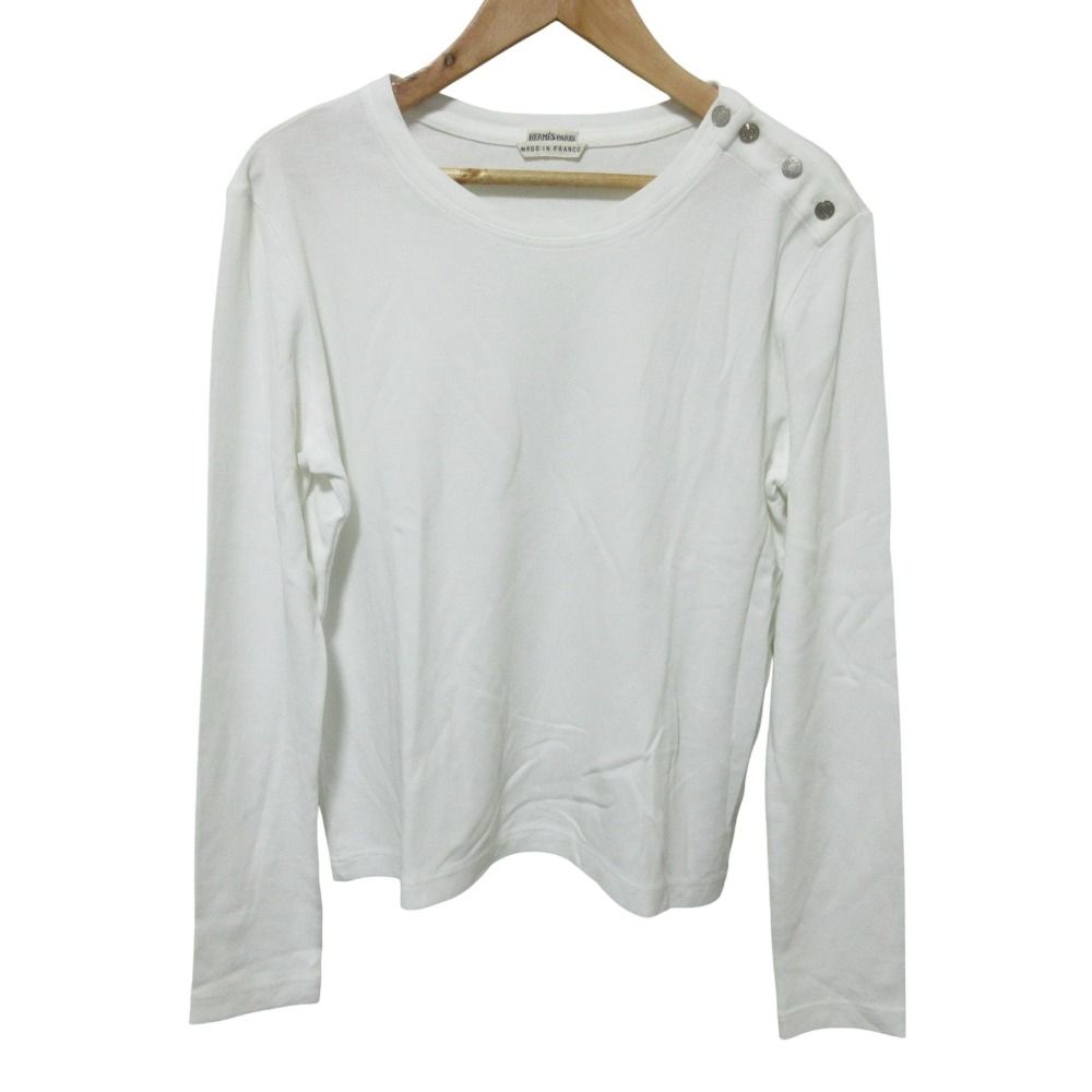 クリーニング済 HERMES エルメス マルジェラ期 セリエショルダーボタン ロングスリーブカットソー 38 ホワイト レディース 古着