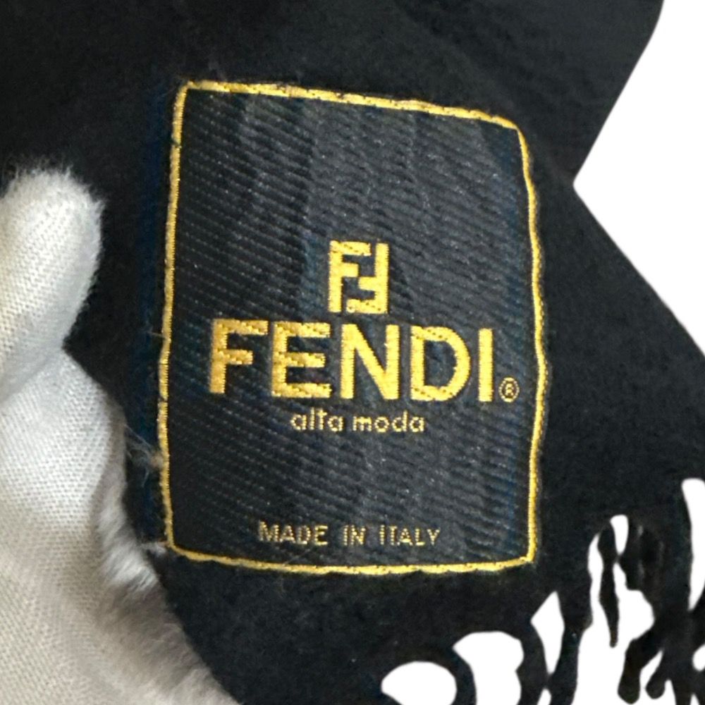 美品 FENDI フェンディ カシミヤ100％ ファーコサージュ付き マフラー