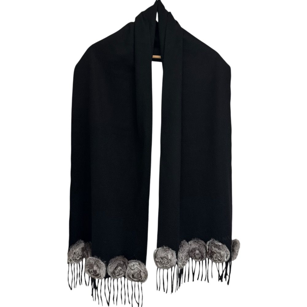 【美品】FENDI フェンディ　オリラグストール　カシミヤ100%　高級 黒 美品】FENDI フェンディ オリラグストール カシミヤ100% 高級 黒