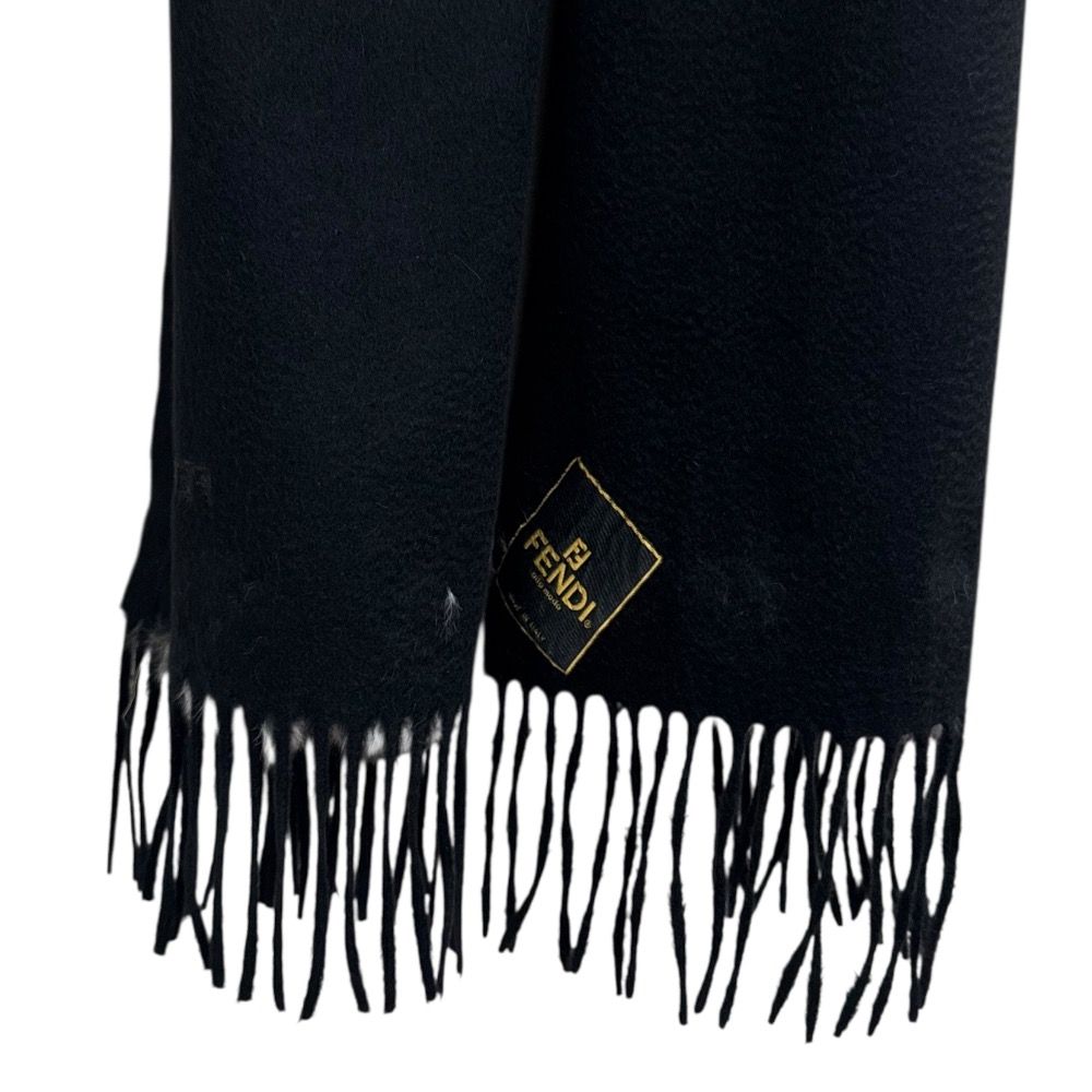 美品 FENDI フェンディ カシミヤ100％ ファーコサージュ付き マフラー