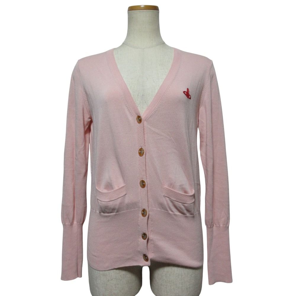 Vivienne Westwood RED LABEL ヴィヴィアンウエストウッド レッドレーベル オーブ刺繍 ニットカーディガン サイズ3 ピンク レディース 古着