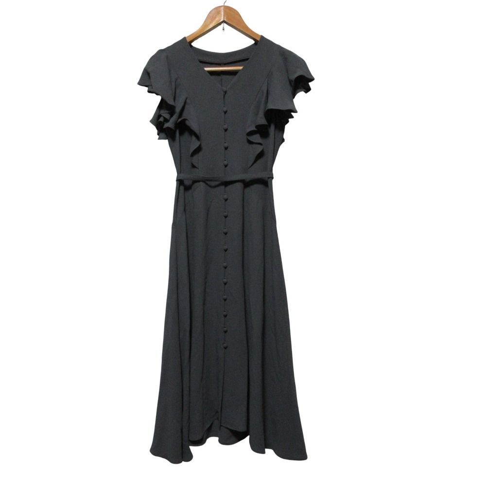 23 SS NOBLE ノーブル ラッフルフ プリーンワンピース マキシドレス F チャコールグレー レディース 古着