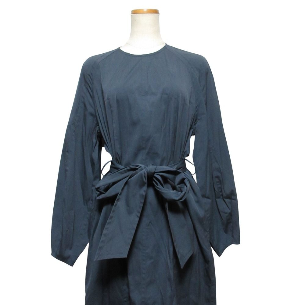 BLAMINK ブラミンク ウエストベルト 長袖 ロング丈 ワンピース サイズ36 ネイビー レディース 古着