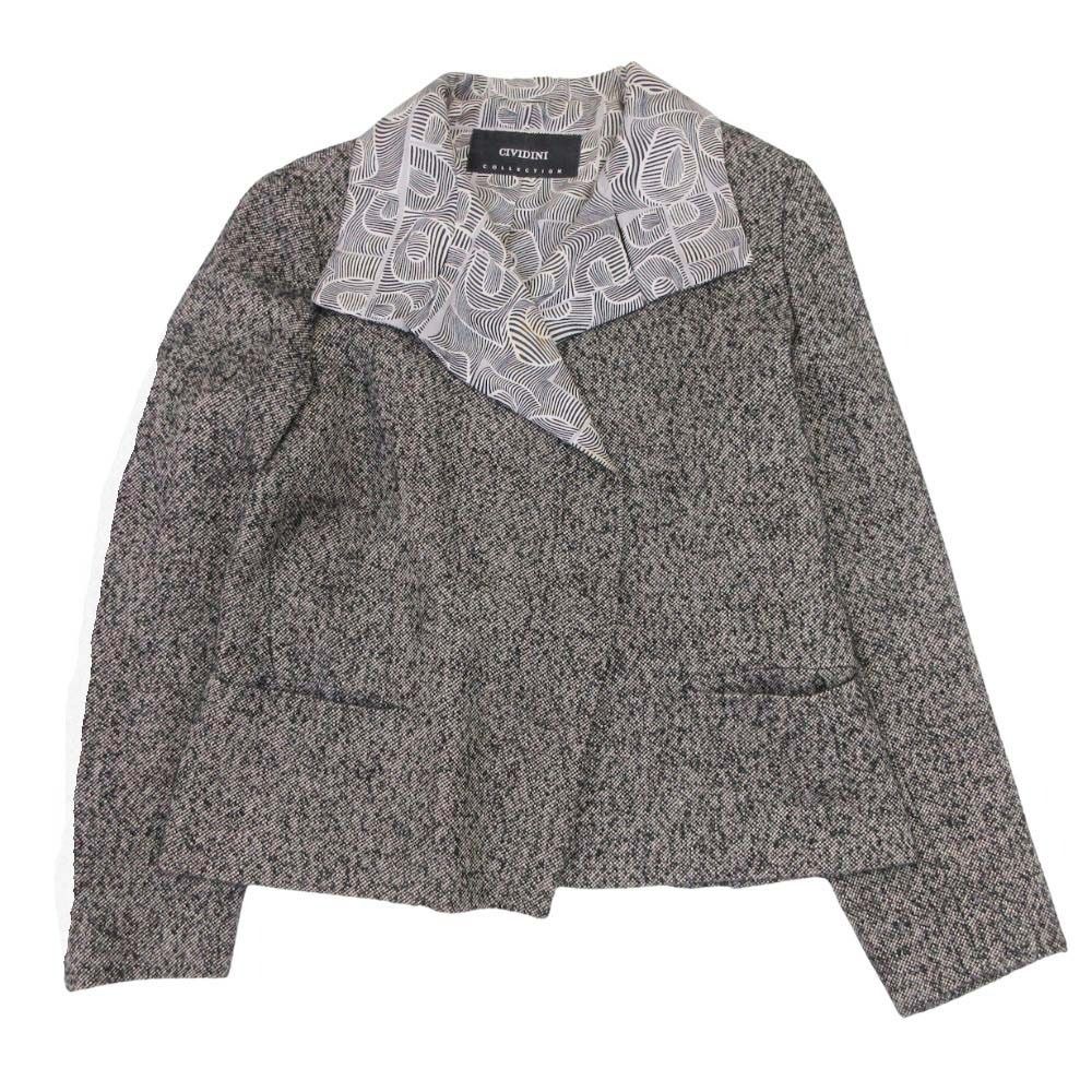 チヴィディーニ ツイード スカートスーツ セットアップ テーラードジャケット 膝丈スカート 42 黒系 レディース 古着