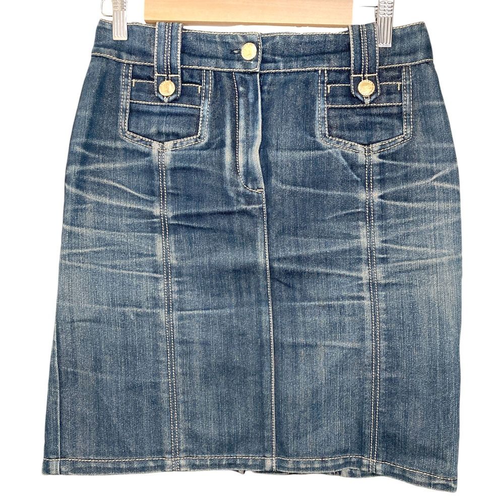 LOUIS VUITTON ルイヴィトン 加工 デニムタイトスカート サイズ36 インディゴ レディース 古着