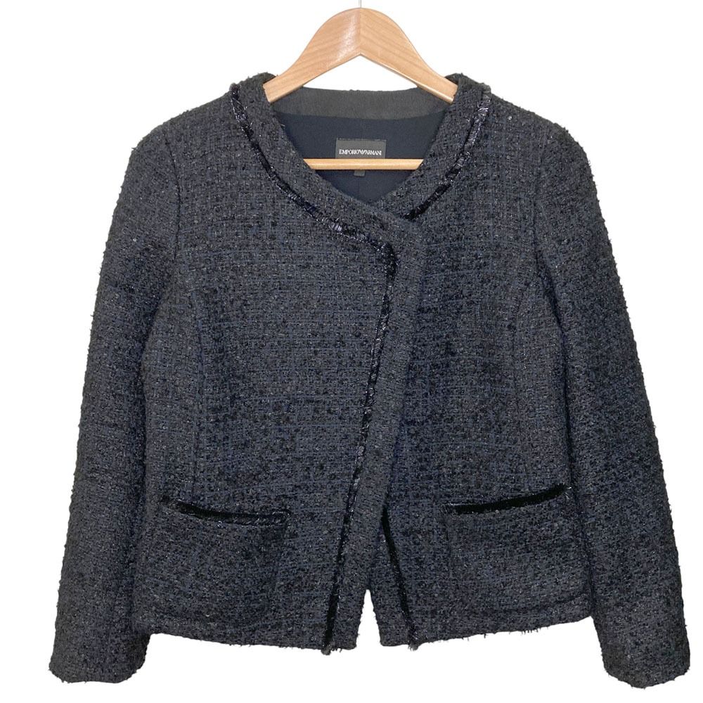 EMPORIO ARMANI エンポリオアルマーニ ダブルジップ ノー ツイードジャケット サイズ42 ブラック レディース 古着