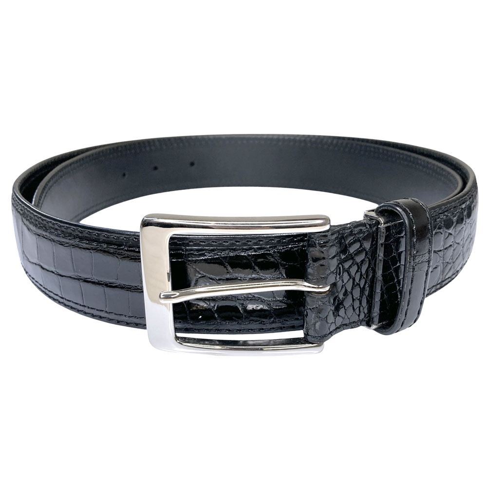 ノーブランド シャイニークロコダイルレザー ベルト ブラック メンズ 古着