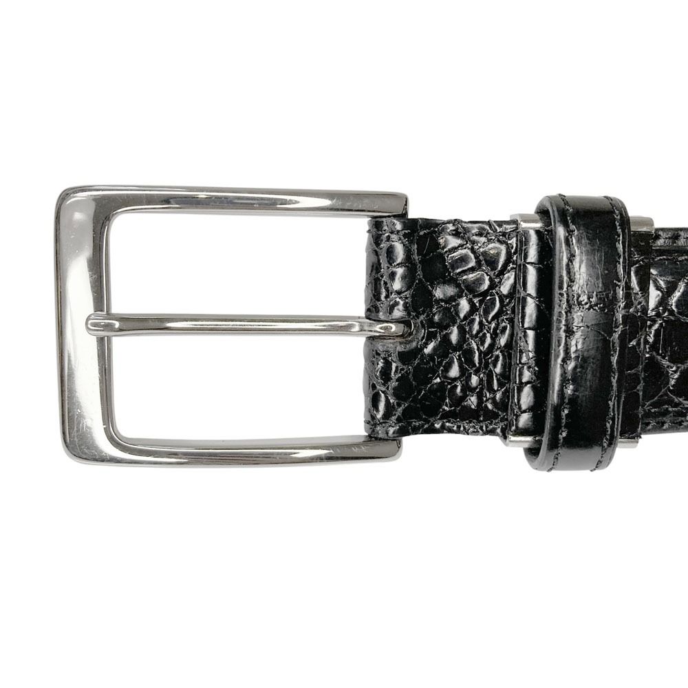 ノーブランド シャイニークロコダイルレザー ベルト ブラック メンズ 古着