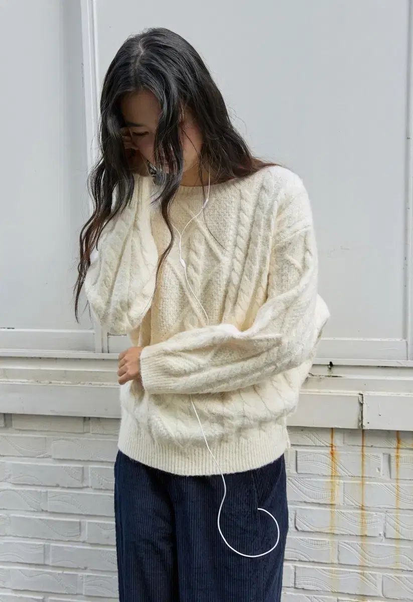ミチコ ロンドン FISHERMAN CABLE WOOL KNIT CREAM