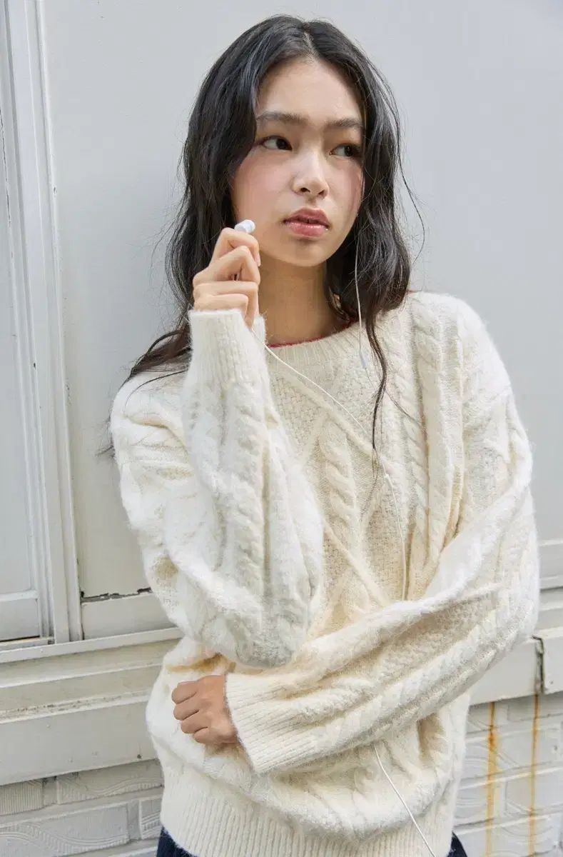 ミチコ ロンドン FISHERMAN CABLE WOOL KNIT CREAM