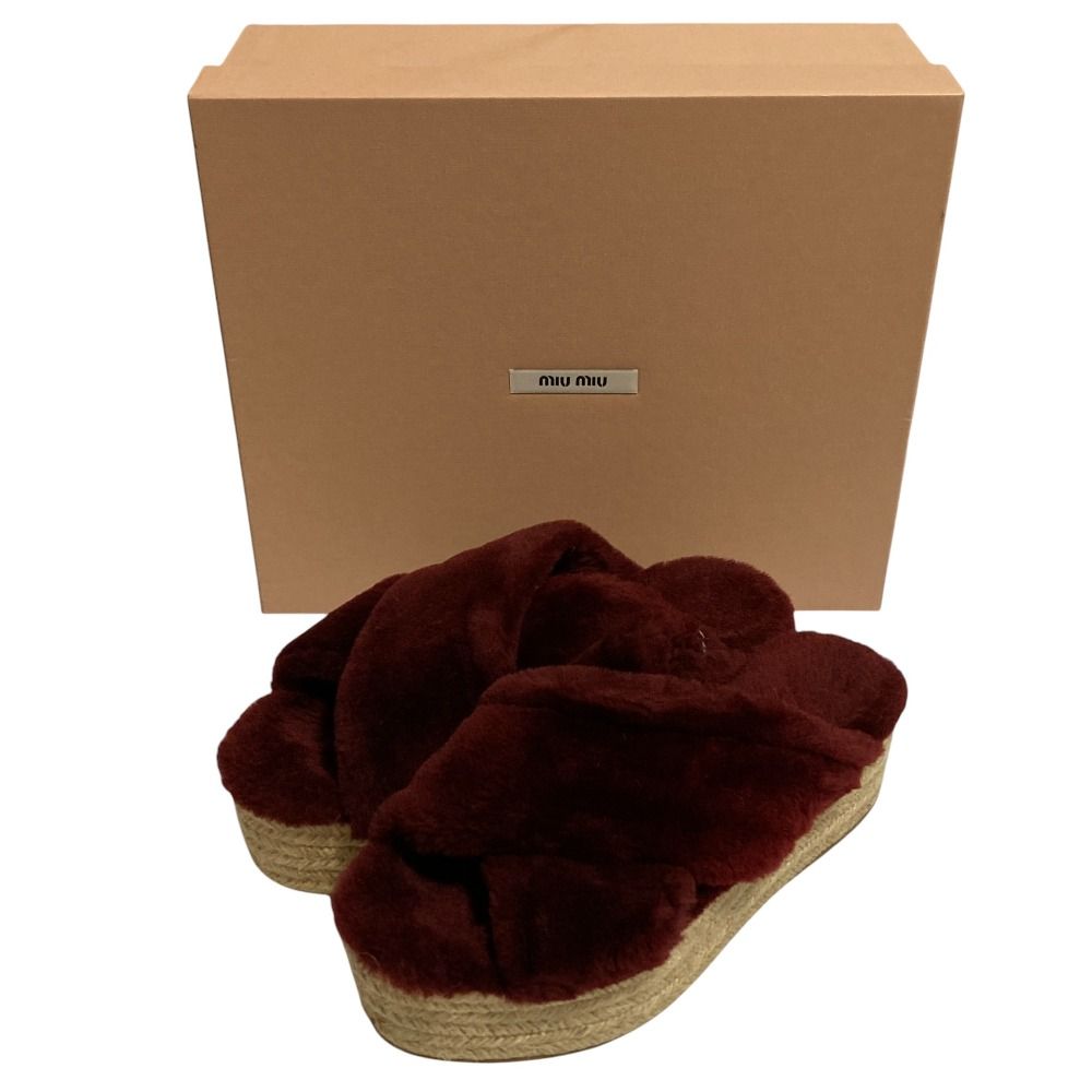 miumiu ミュウミュウ エスパドリーユ プラットフォーム ムートンファーサンダル サイズ36 1 2 23.5 cm相当 ボルドー レディース 古着