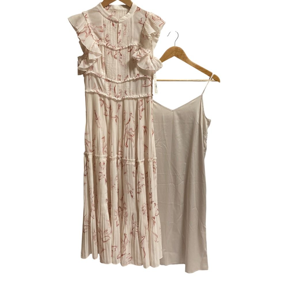 24 SS SNIDEL スナイデル プリント プリーツ ドレス ワンピース サイズ1 ピンクベージュ レディース 古着