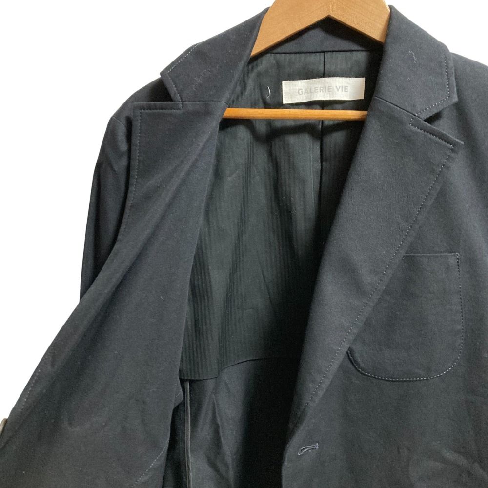 25 SS GALERIE VIE ギャルリーヴィー ノンマーセライズドコットン テーラードジャケット 23-07-51-07011 サイズF ネイビー レディース 古着