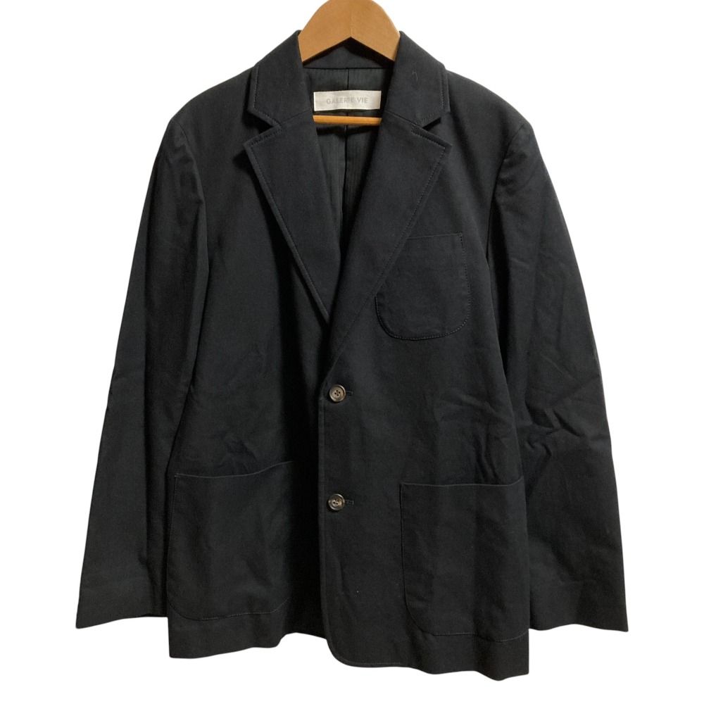 25 SS GALERIE VIE ギャルリーヴィー ノンマーセライズドコットン テーラードジャケット 23 07 51 07011 サイズF ネイビー レディース 古着