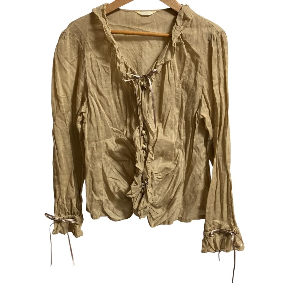 PINK HOUSE ピンクハウス フリルカットソー 段々ティアードロングスカート セットアップ ベージュ レディース 古着