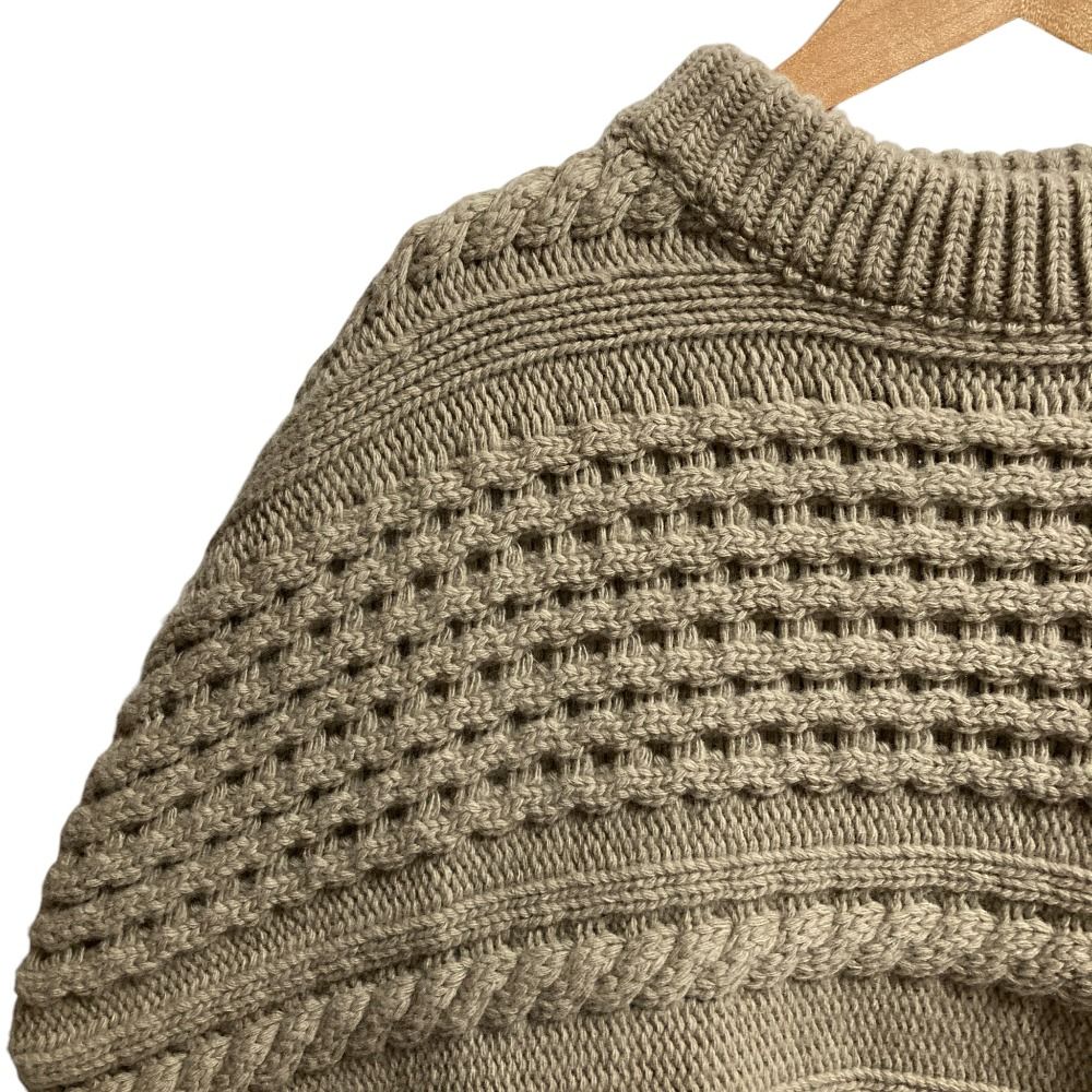 ンタイン ウール ケーブルニット ポンチョ サイズ42 グレージュ レディース 古着