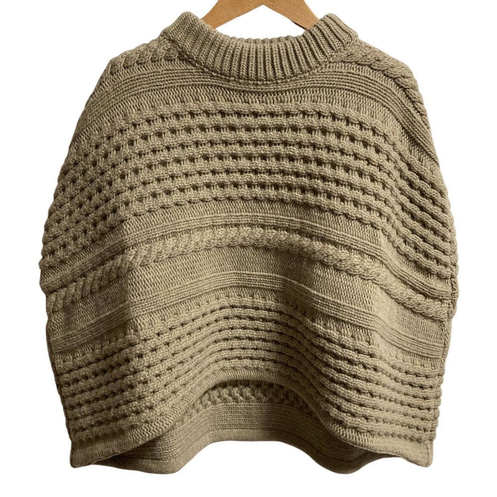 ンタイン ウール ケーブルニット ポンチョ サイズ42 グレージュ レディース 古着