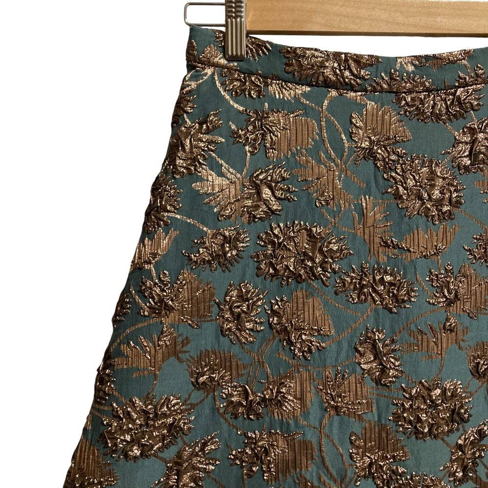 ROCHAS ロシャス ふくれジャガード ロングスカート グリーン サイズ38 ブロンズ レディース 古着
