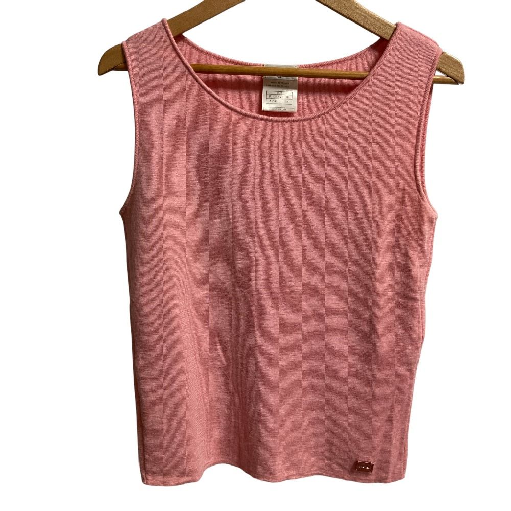 02 P CHANEL シャネル カシミヤ100％ ノースリーブ ニットセーター ベスト サイズ38 ピンク レディース 古着