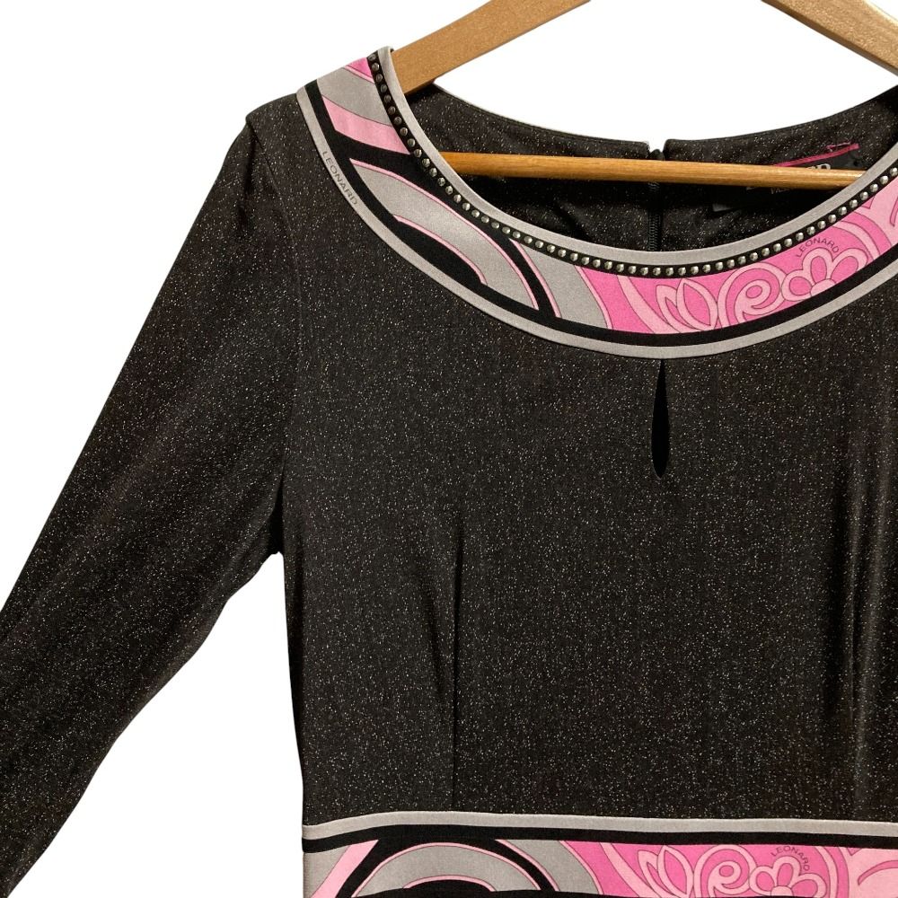 新品同様 LEONARD レオナール カンカン素材 ロングスリーブ ワンピース