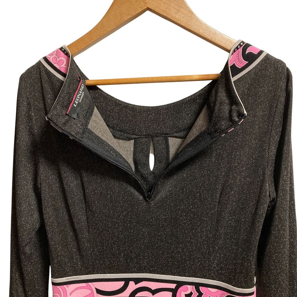 新品同様 LEONARD レオナール カンカン素材 ロングスリーブ ワンピース