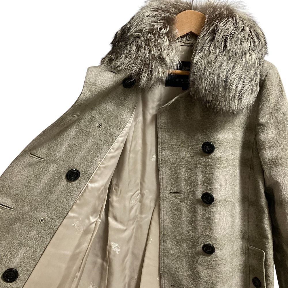 希少✨バーバリー　ピーコート　ダブルブレスト　銀ボタン　襟ファー　取り外し可 希少✨バーバリー ピーコート ダブルブレスト 銀ボタン 襟ファー