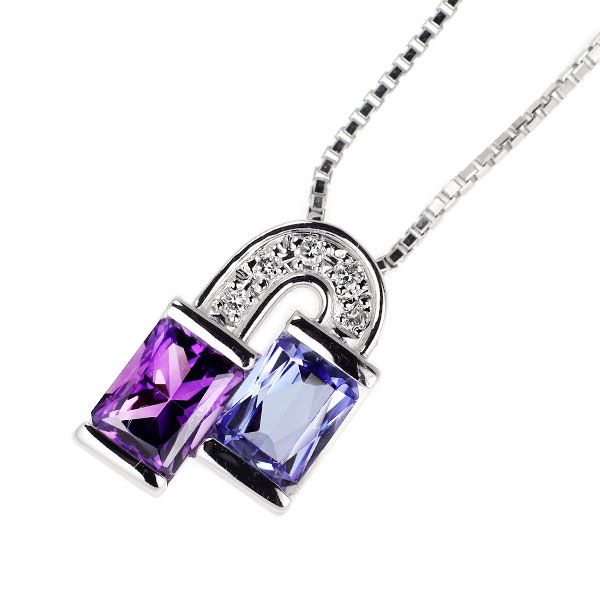 Pt900/ Pt850 アメジスト タンザナイト ダイヤモンド ペンダント