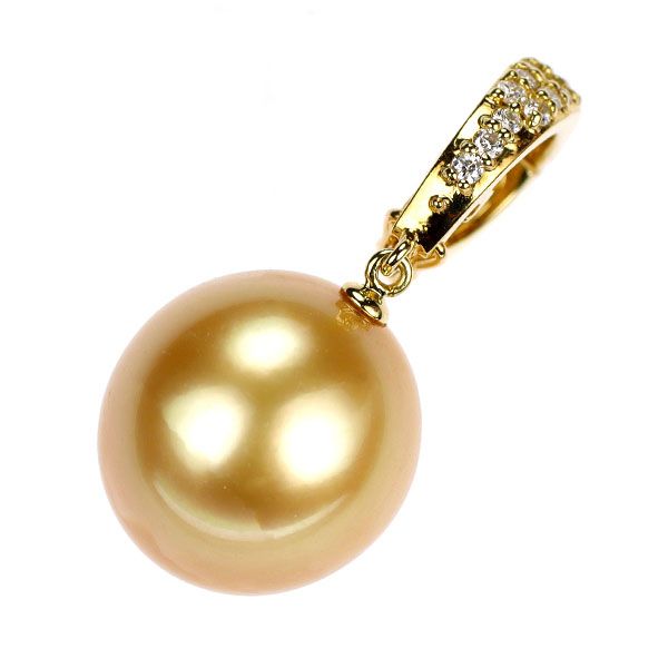 K18YG 白蝶ゴールデン 真珠 ダイヤモンド ペンダントトップ 径約13.2mm