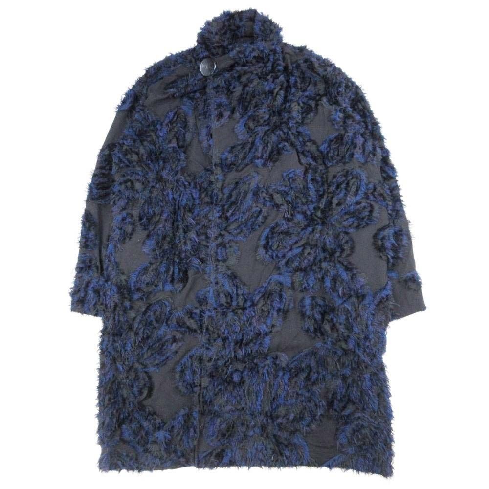 08 sircus ゼロエイトサーカス フローラル ジャガード シャギーコート ジャケット ブルゾン アウター 花柄 0 紺×黒 ネイビー レディース 古着