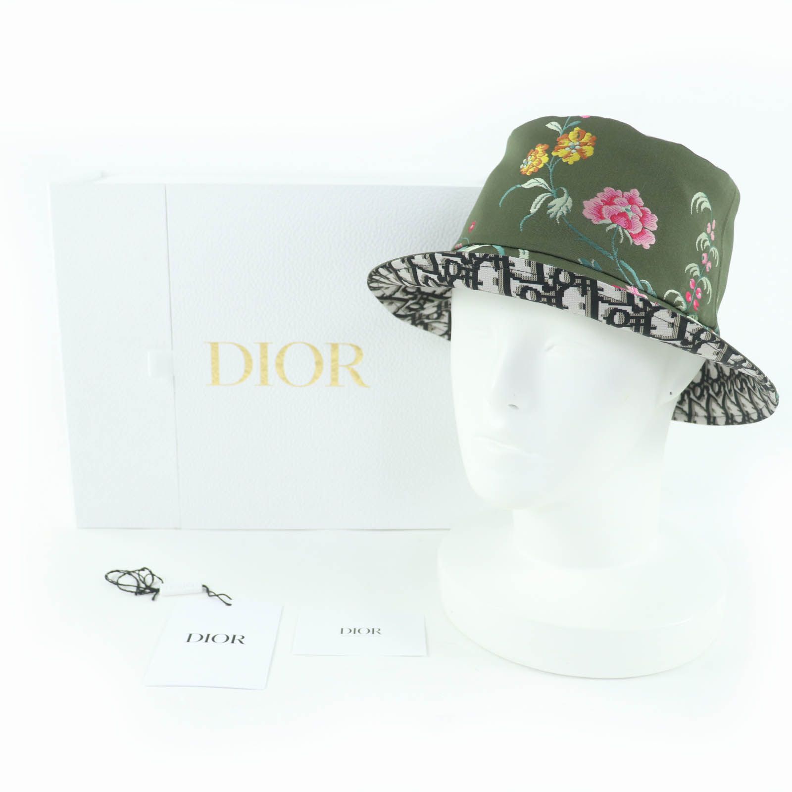 Christian Dior クリスチャンディオール TEDDY-D オブリーク リバーシブル バケットハット 帽子 カーキ 56 き イタリア製 レディース