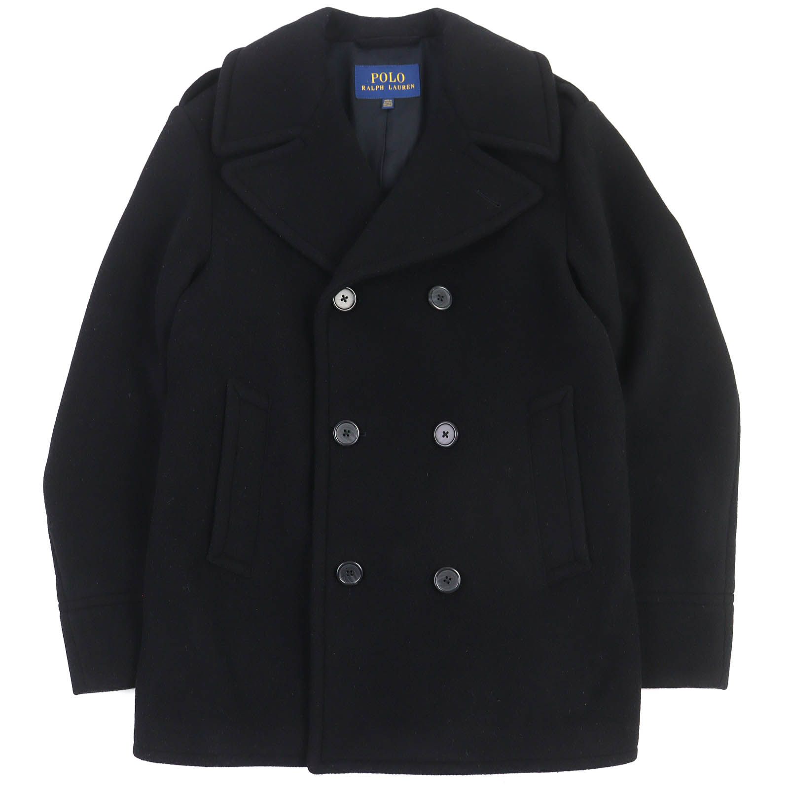 POLO RALPH LAUREN ポロ ラルフローレン ウール100％ ダブルブレスト Pコート ピーコート ブラック 38 S メンズ