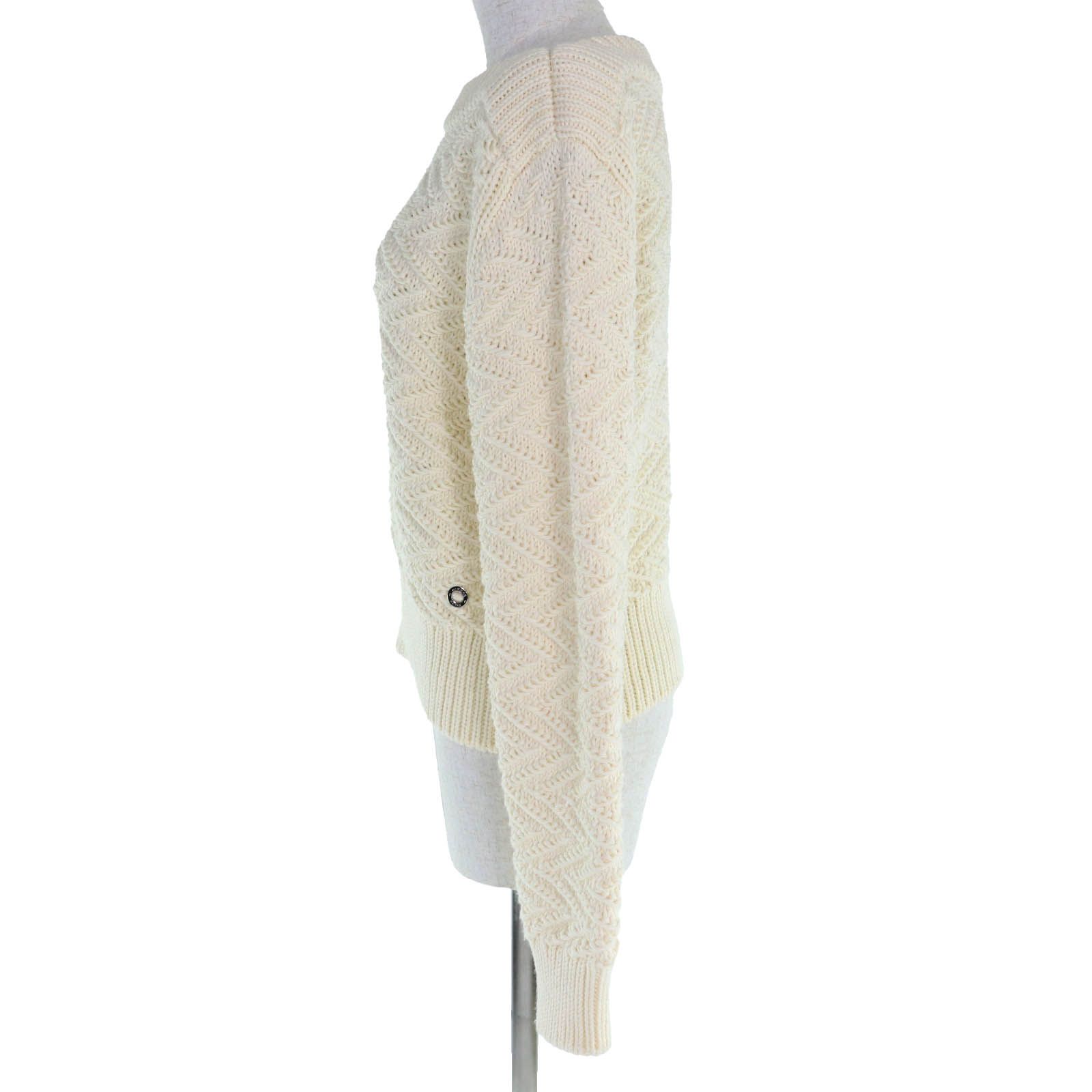 HERMES エルメス 21 AW ウール100％ シェブロン柄 セリエ金具付き 長袖ニット セーター アイボリー 38 イタリア製 レディース