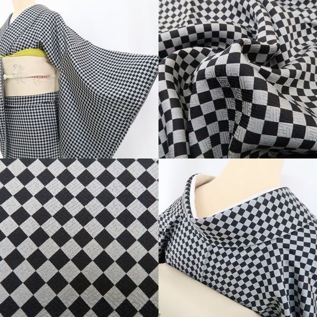 ❁tomihisa❁新品 斉藤三才 落款 ダイヤ柄 着物“モノトーンの誘惑…あり