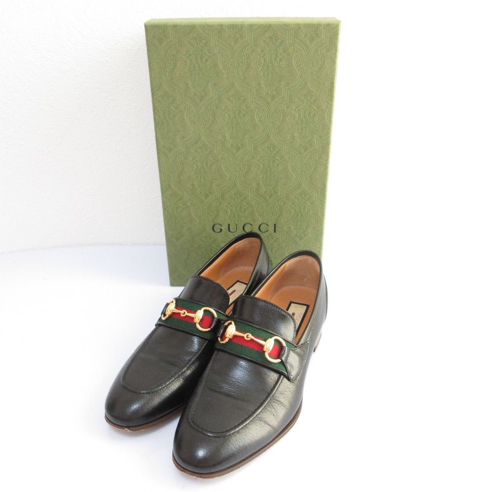 GUCCI グッチ ウェブライン ヒール付き ビットローファー パンプス 660819 サイズ38 25 cm相当 ブラック レディース 古着