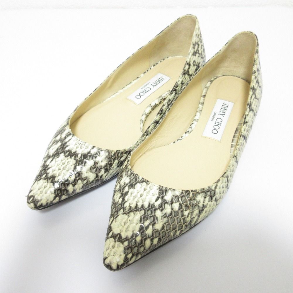 ジミーチュウ【パイソン柄】◎フラットパンプス◎ ポインテッドトゥ 良品 JIMMY CHOO ジミーチュウ パイソンレザー ポインテッドトゥ