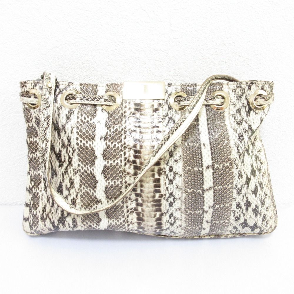 JIMMY CHOO ジミーチュウ パイソンレザー クラッチバッグ ハンドバッグ ベージュ レディース 古着