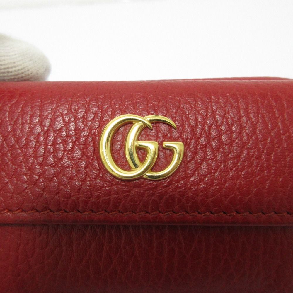 GUCCI グッチ 二つ折り財布 GGマーモント ロゴ金具 レザー 赤 良品 GUCCI グッチ GGマーモント レザー コンパクトウォレット 三