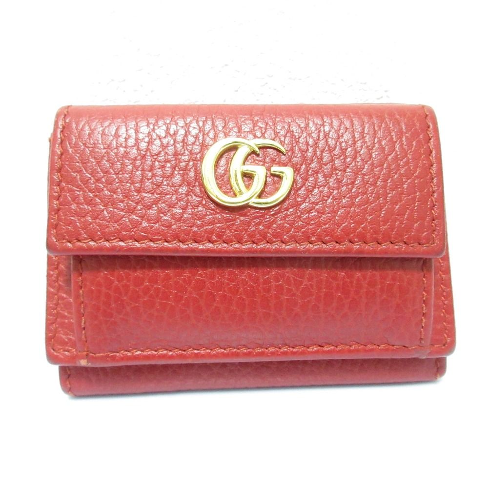 【極美品】グッチ GGマーモント 二つ折り財布 コンパクト財布 小銭入れ 赤 Brandol / GUCCI グッチ 二つ折り財布 GGマーモント レザー 小銭入れ付
