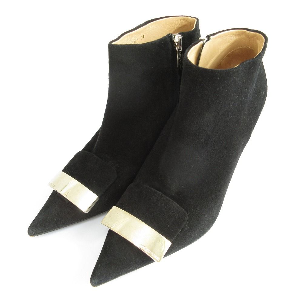 sergio rossi セルジオロッシ sr 1 スエード ショートブーツ ブーティー サイズ38 25 cm相当 ブラック レディース 古着