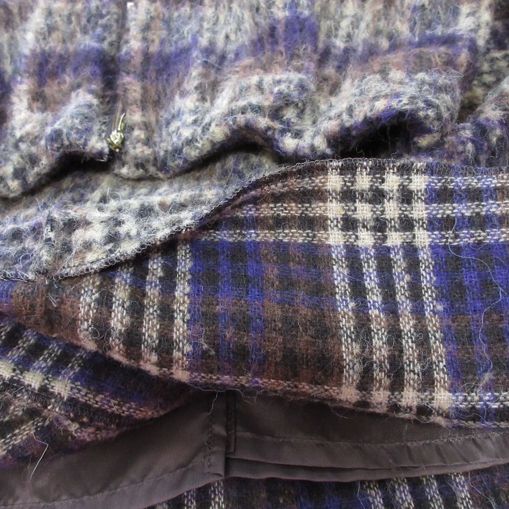  CLOTH＆CROSS クロスアンドクロス BALLI社製生地 アルパカブレンドチェックスカート サイズ2 ブラウン パープル ブラック レディース 古着 その他 ロングスカート