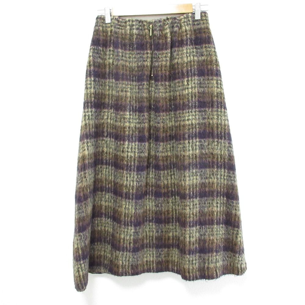 CLOTH＆CROSS クロスアンドクロス BALLI社製生地 アルパカブレンドチェックスカート サイズ2 ブラウン パープル ブラック レディース 古着