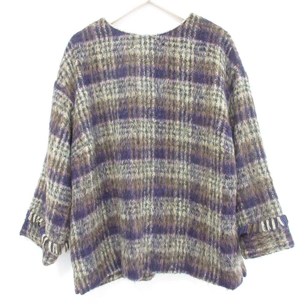 CLOTH＆CROSS クロスアンドクロス BALLI社製生地 アルパカブレンドチェックプルオーバー サイズF ブラウン パープル ブラック レディース 古着
