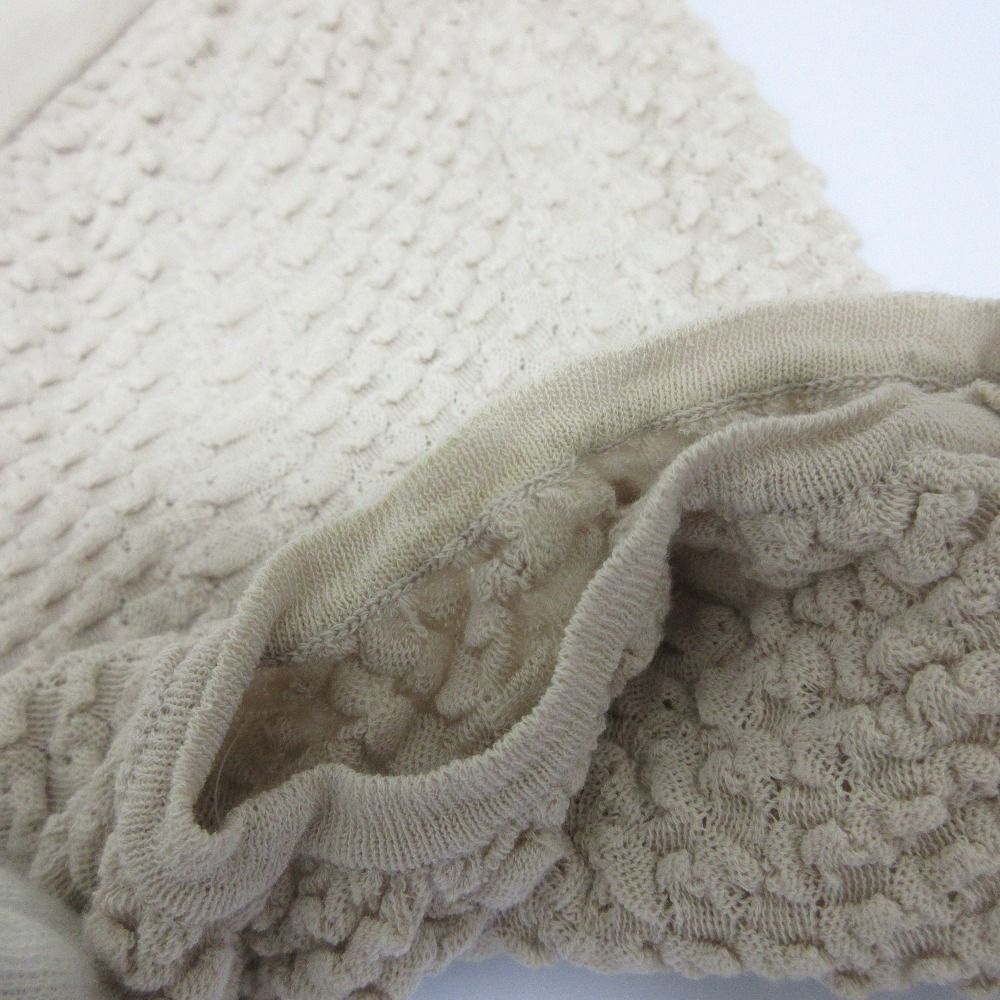  Drawer ドゥロワー 18 Gコットン ギャザースリーブ プルオーバーニットカットソー サイズ1 ベージュ レディース 古着 五分袖 七分袖 ニット セーター