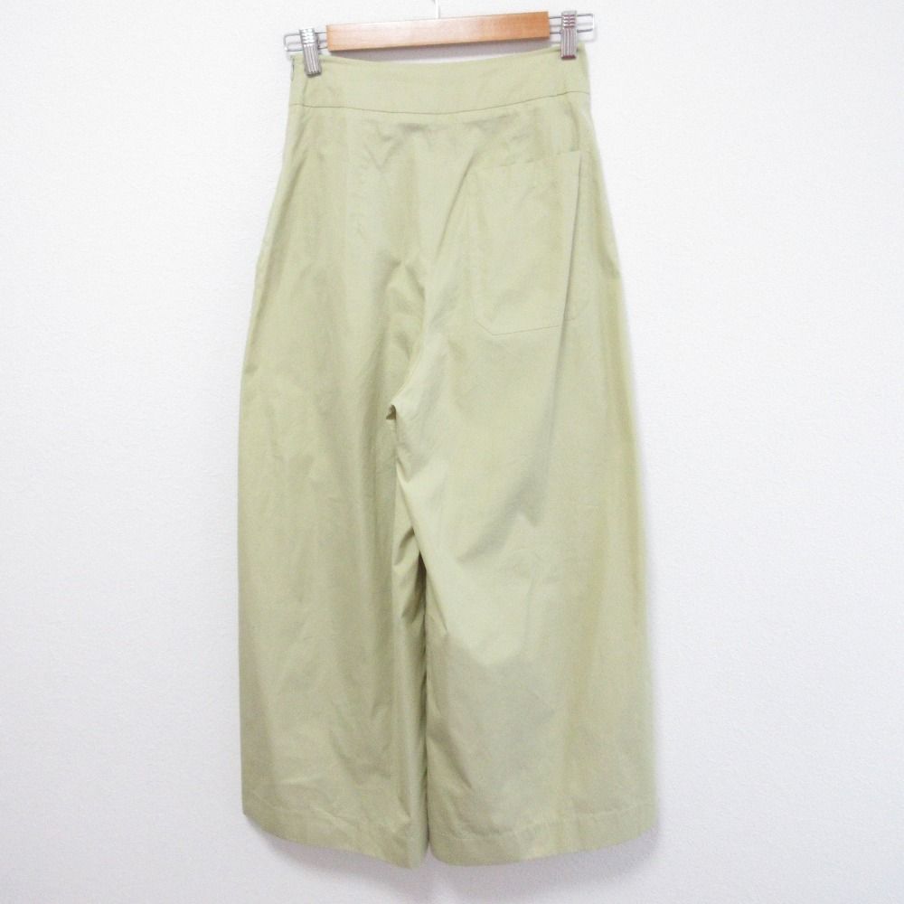 クリーニング済み BLAMINK ブラミンク コットンシルクギャザーストレートパンツ イージーパンツ サイズ36 イエローグリーン レディース 古着